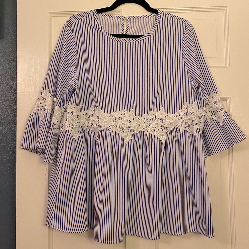 Blue and white stripe peplum top